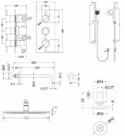 Nuie Quest Rectangular Concealed Shower Mixer With Shower Kit Fixed Head And Body Jets - Chrome