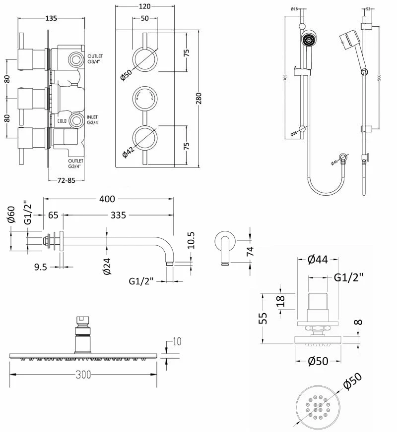 Nuie Quest Rectangular Concealed Shower Mixer With Shower Kit Fixed Head And Body Jets - Chrome 3 Nuie Quest Rectangular Concealed Shower Mixer With Shower Kit Fixed Head And Body Jets - Chrome