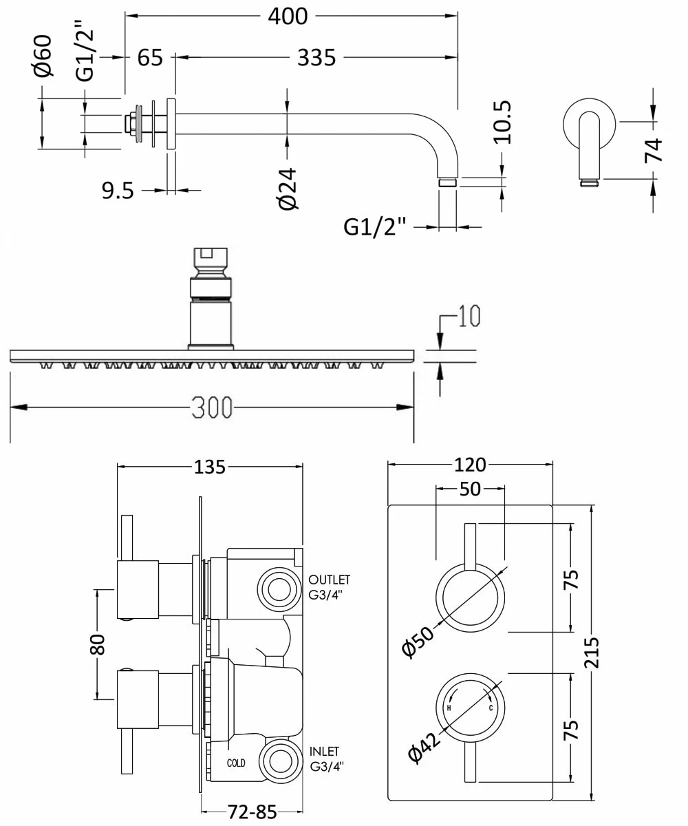 Nuie Quest Rectangular Concealed Shower Mixer With Fixed Head - Chrome 4 Nuie Quest Rectangular Concealed Shower Mixer With Fixed Head - Chrome - Image 2
