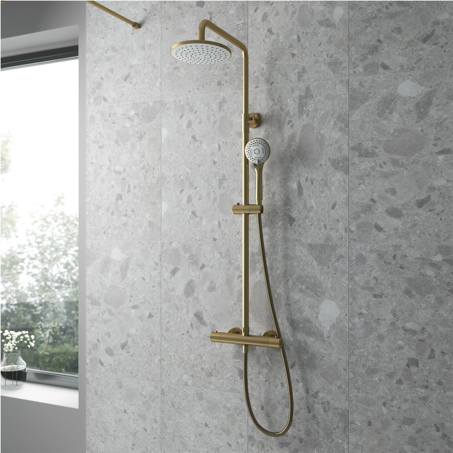 Nuie Arvan Round Thermostatic Bar Mixer Shower With Shower Kit And Fixed Head - Brushed Brass 3 Nuie Arvan Round Thermostatic Bar Mixer Shower With Shower Kit And Fixed Head - Brushed Brass
