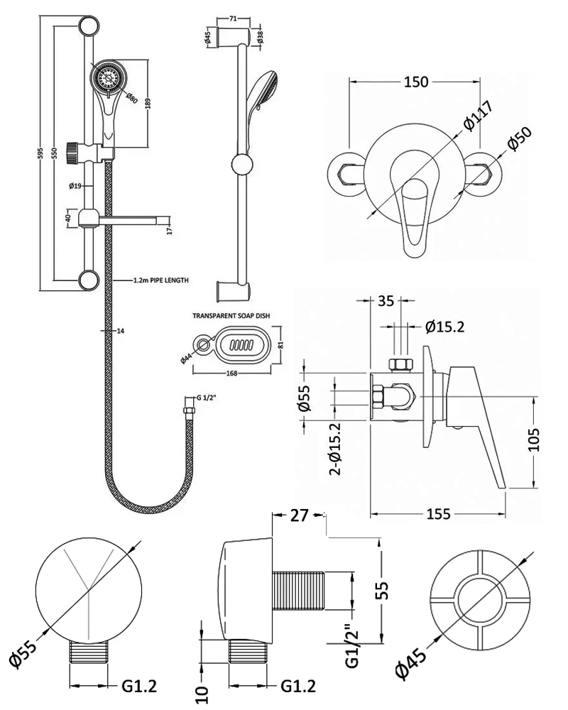 Nuie Round Manual Concealed Shower Valve With Slider Rail Kit - Chrome 3 Nuie Round Manual Concealed Shower Valve With Slider Rail Kit - Chrome