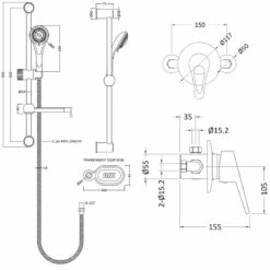 Nuie Round Manual Exposed Shower Valve With Slider Rail Kit - Chrome
