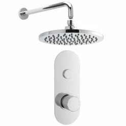 Nuie Round Thermostatic Concealed Push Button Shower Valve With Fixed Head And Arm - Chrome