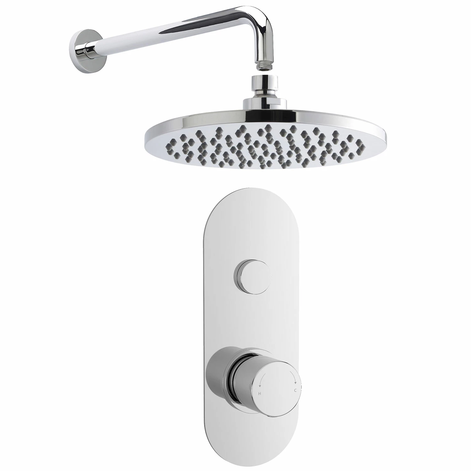 Nuie Round Thermostatic Concealed Push Button Shower Valve With Fixed Head And Arm - Chrome 3 Nuie Round Thermostatic Concealed Push Button Shower Valve With Fixed Head And Arm - Chrome