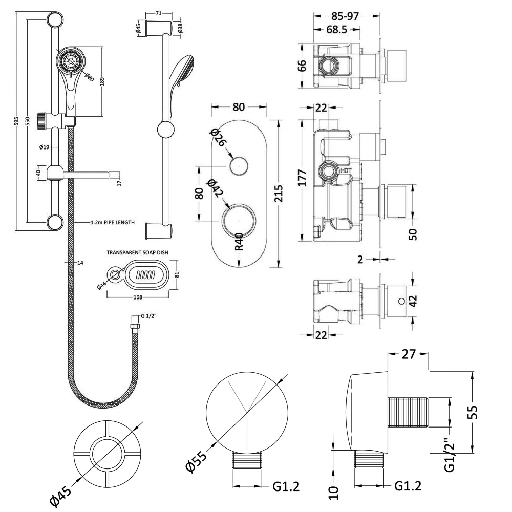 Nuie Round Thermostatic Concealed Push Button Shower Valve With Slider Rail Kit - Chrome 3 Nuie Round Thermostatic Concealed Push Button Shower Valve With Slider Rail Kit - Chrome