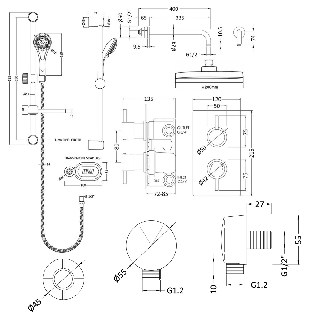 Nuie Twin Round Thermostatic Concealed Complete Mixer Shower With Diverter - Chrome 4 Nuie Twin Round Thermostatic Concealed Complete Mixer Shower With Diverter - Chrome - Image 2