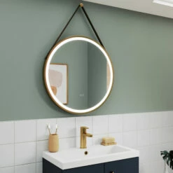 Nuie Salana Round LED Bathroom Mirror With Touch Sensor 800mm Diameter - Brushed Brass -HEATANDPLUMB Sales nuie salana bathroom mirror lq712 1