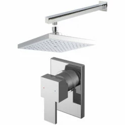 Nuie Sanford Square Manual Concealed Shower Valve With Fixed Head And Arm - Chrome