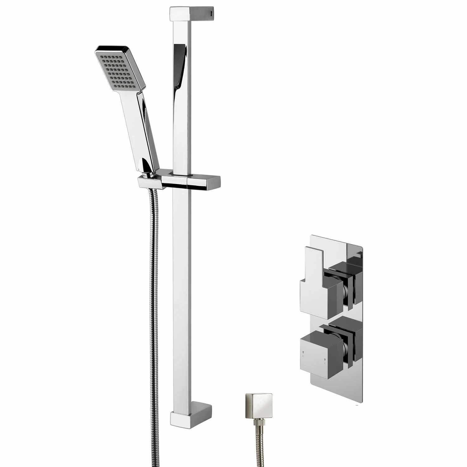Nuie Sanford Twin Square Thermostatic Concealed Shower Valve With Slider Rail Kit - Chrome 4 Nuie Sanford Twin Square Thermostatic Concealed Shower Valve With Slider Rail Kit - Chrome - Image 2