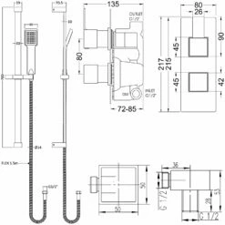 Nuie Sanford Twin Square Thermostatic Concealed Shower Valve With Slider Rail Kit - Chrome