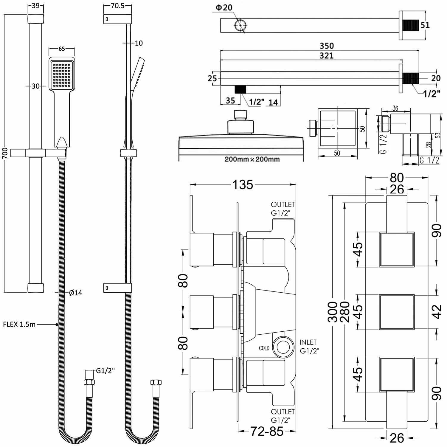 Nuie Sanford Triple Thermostatic Concealed Complete Mixer Shower - Chrome 4 Nuie Sanford Triple Thermostatic Concealed Complete Mixer Shower - Chrome - Image 2