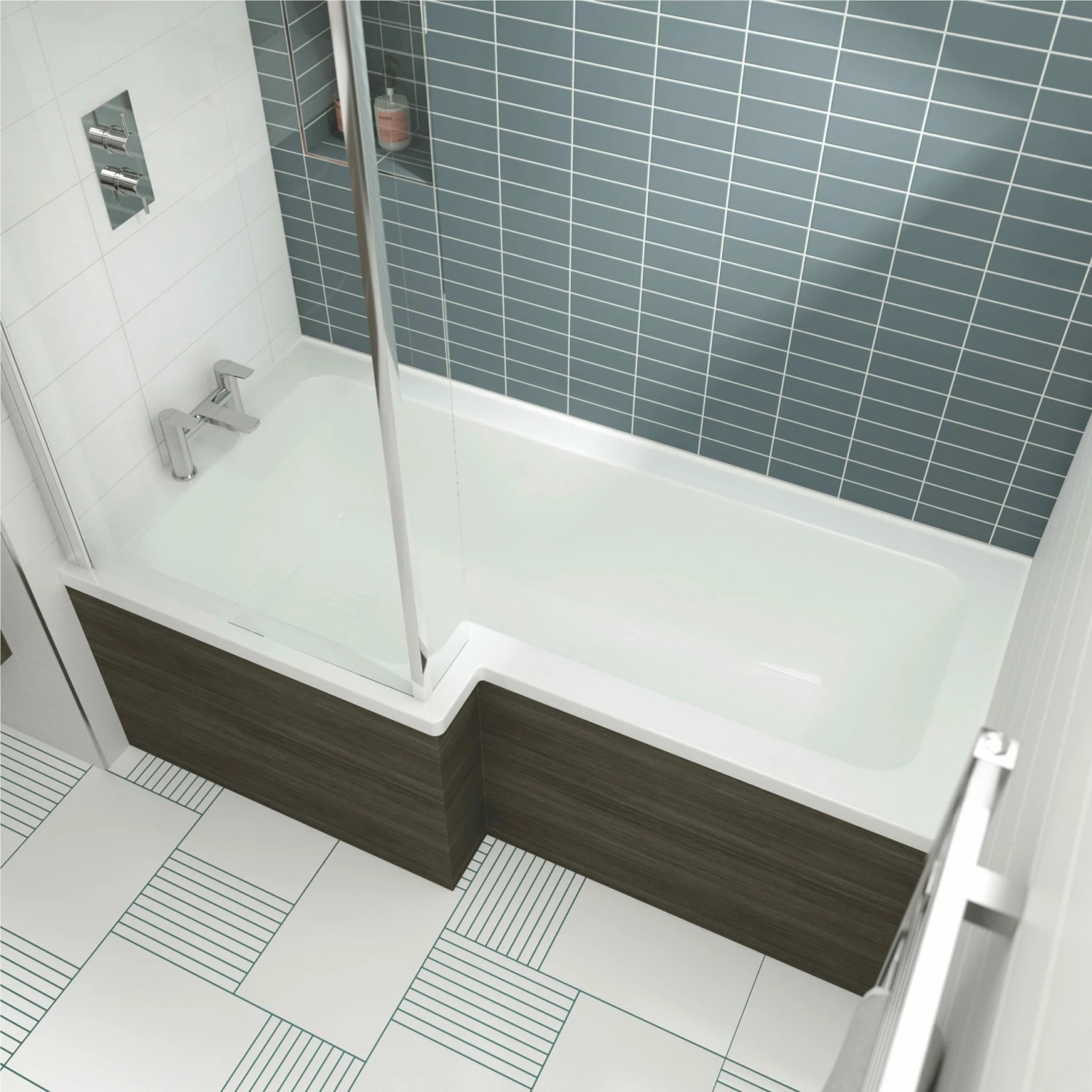 Nuie Square L-Shaped Shower Bath With Front Panel And Screen 1500mm X 700mm/850mm - Left Handed 5 Nuie Square L-Shaped Shower Bath With Front Panel And Screen 1500mm X 700mm/850mm - Left Handed - Image 3