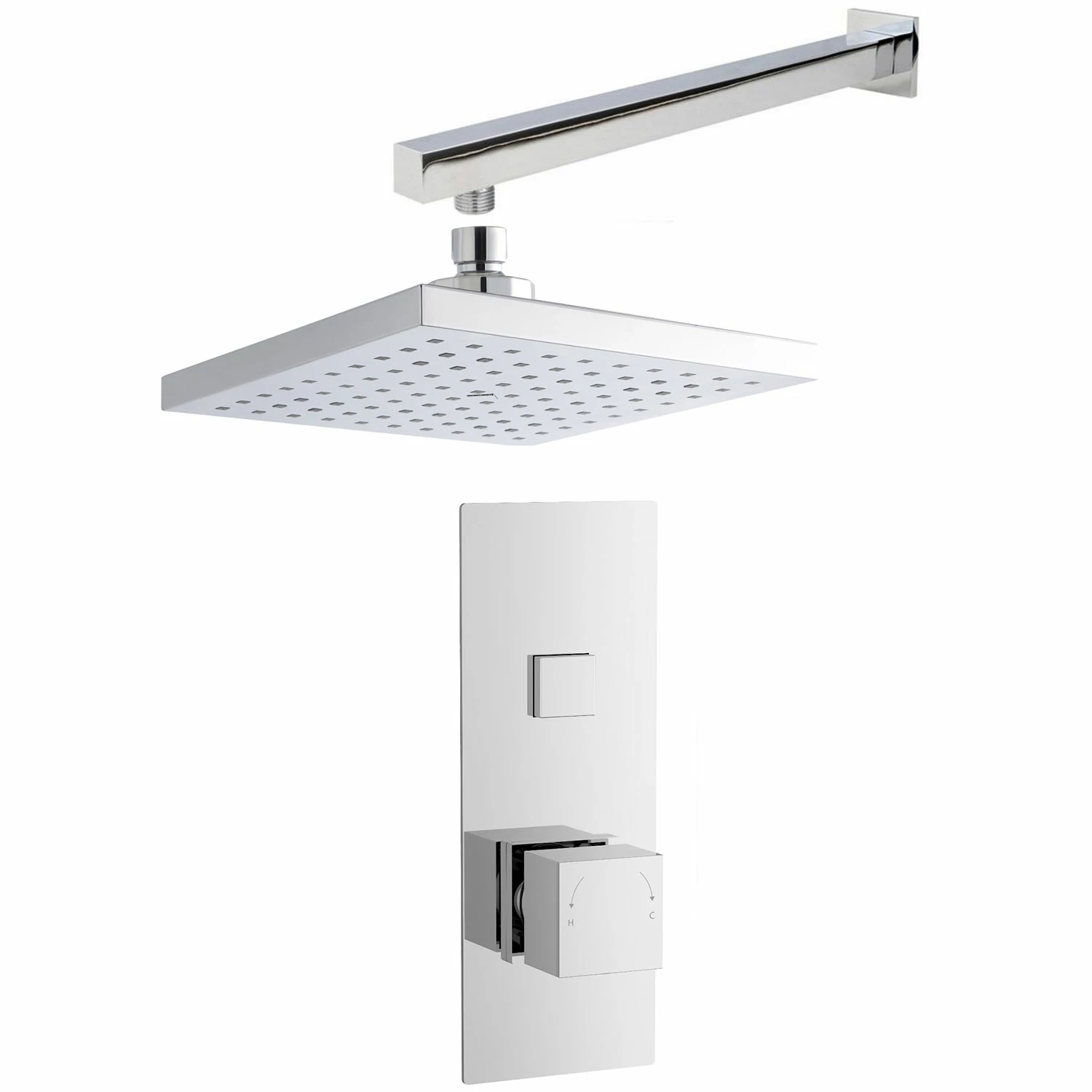 Nuie Square Thermostatic Concealed Push Button Shower Valve With Fixed Head And Arm - Chrome 4 Nuie Square Thermostatic Concealed Push Button Shower Valve With Fixed Head And Arm - Chrome - Image 2
