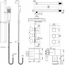 Nuie Triple Square Thermostatic Concealed Complete Mixer Shower - Chrome