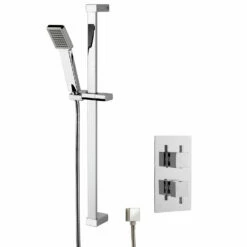 Nuie Twin Square Thermostatic Concealed Shower Valve With Slider Rail Kit - Chrome
