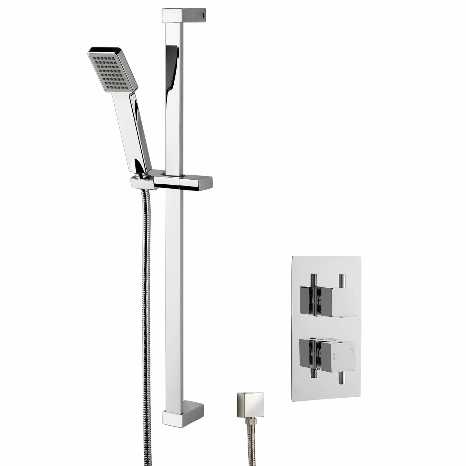 Nuie Twin Square Thermostatic Concealed Shower Valve With Slider Rail Kit - Chrome 3 Nuie Twin Square Thermostatic Concealed Shower Valve With Slider Rail Kit - Chrome