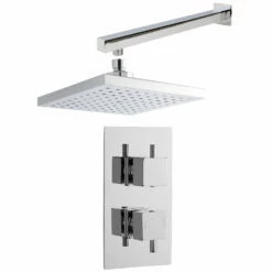 Nuie Twin Square Thermostatic Concealed Shower Valve With Fixed Head And Arm - Chrome
