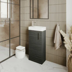 Nuie Vault Floor Standing 1-Door Vanity Unit With Basin 400mm Wide - Charcoal Black Woodgrain 13 Nuie Vault Floor Standing 1-Door Vanity Unit With Basin 400mm Wide - Charcoal Black Woodgrain -HEATANDPLUMB Sales nuie vault vanity unit min003 1