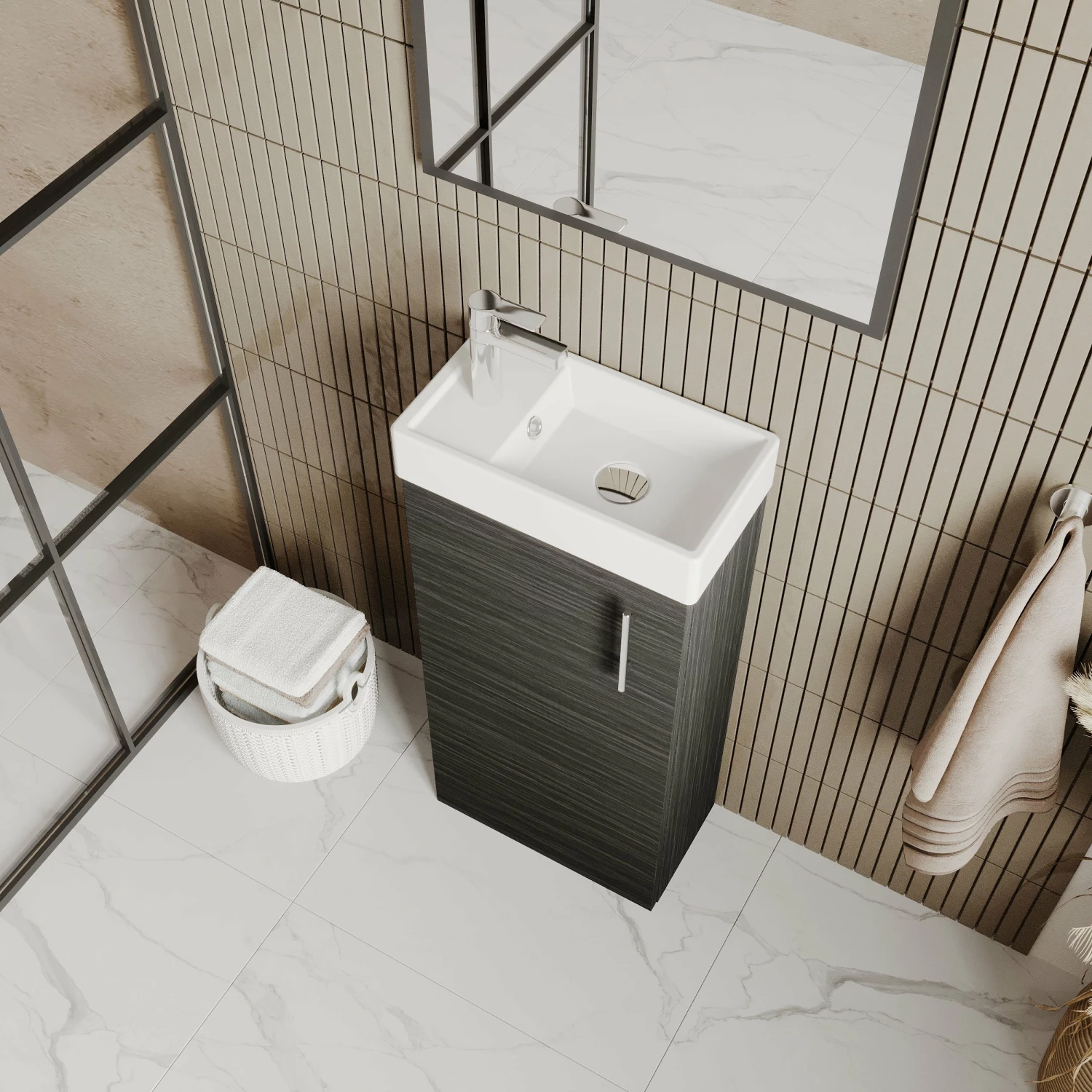 Nuie Vault Floor Standing 1-Door Vanity Unit With Basin 400mm Wide - Gloss Grey 4 Nuie Vault Floor Standing 1-Door Vanity Unit With Basin 400mm Wide - Gloss Grey - Image 2