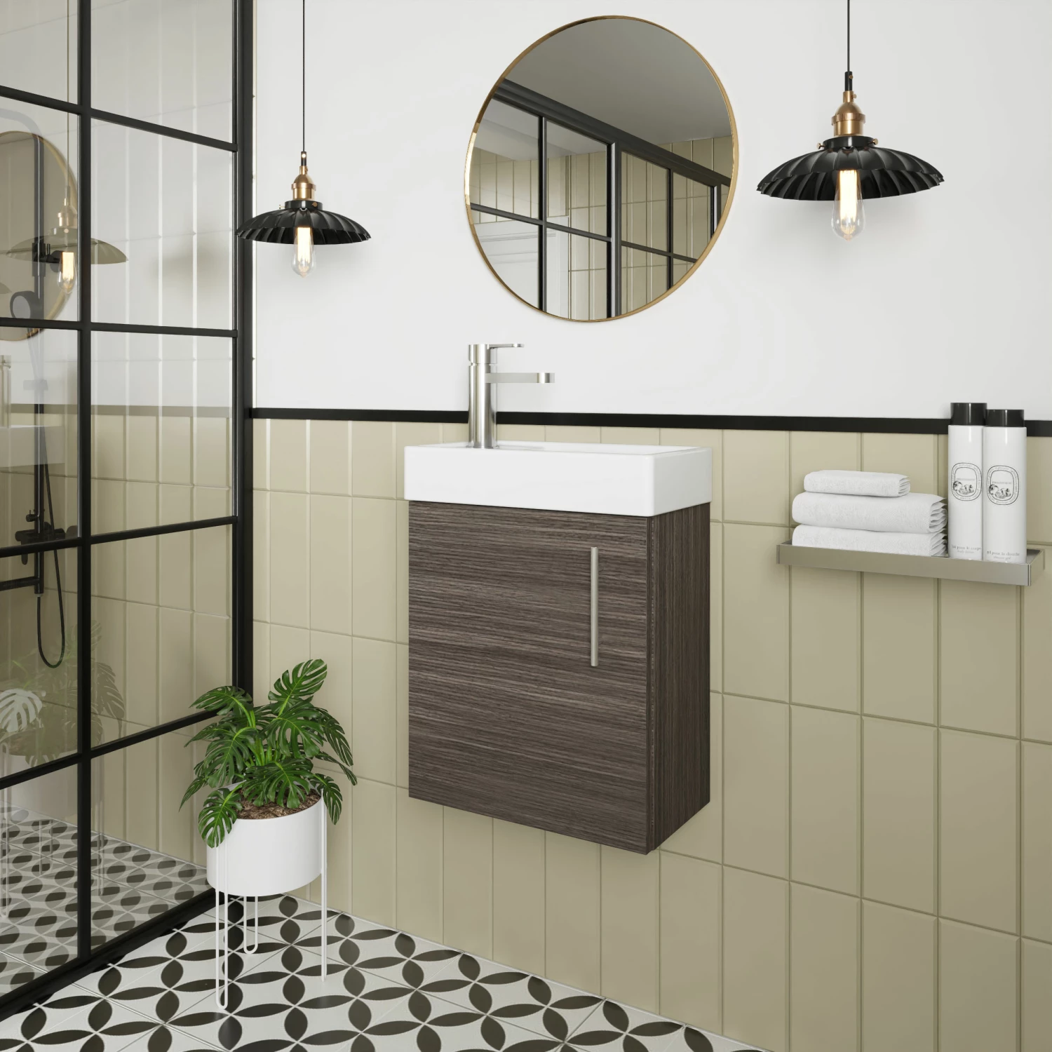 Nuie Vault Wall Hung 1-Door Vanity Unit With Basin 400mm Wide - Anthracite Woodgrain 3 Nuie Vault Wall Hung 1-Door Vanity Unit With Basin 400mm Wide - Anthracite Woodgrain