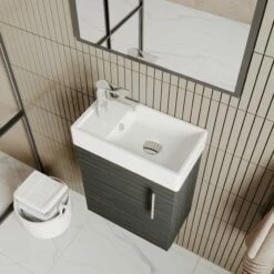 Nuie Vault Wall Hung 1-Door Vanity Unit With Basin 400mm Wide - Gloss Grey -HEATANDPLUMB Sales nuie vault vanity unit min009 2 2