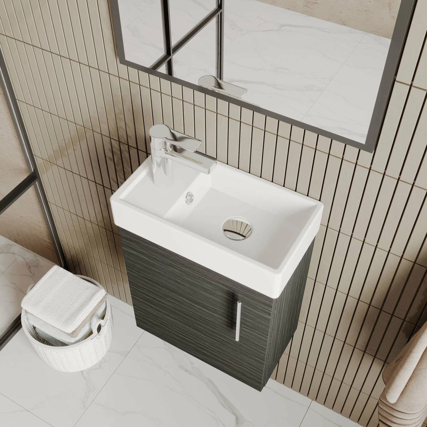 Nuie Vault Wall Hung 1-Door Vanity Unit With Basin 400mm Wide - Gloss Grey Mist 4 Nuie Vault Wall Hung 1-Door Vanity Unit With Basin 400mm Wide - Gloss Grey Mist - Image 2