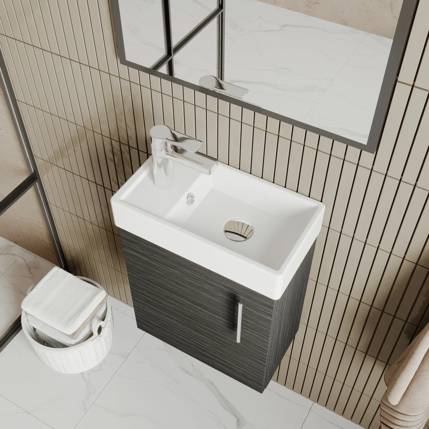 Nuie Vault Wall Hung 1-Door Vanity Unit With Basin 400mm Wide - Natural Oak 4 Nuie Vault Wall Hung 1-Door Vanity Unit With Basin 400mm Wide - Natural Oak - Image 2