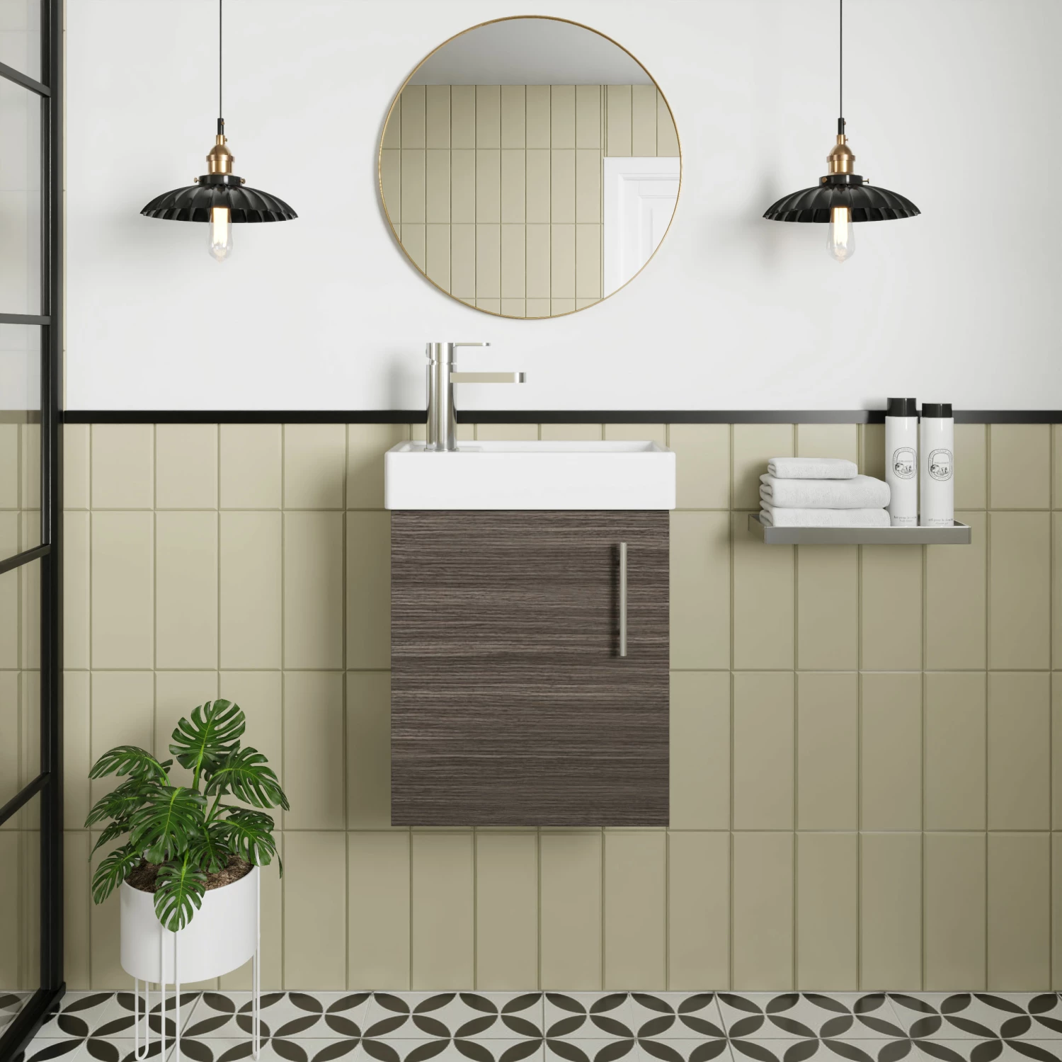 Nuie Vault Wall Hung 1-Door Vanity Unit With Basin 400mm Wide - Anthracite Woodgrain 5 Nuie Vault Wall Hung 1-Door Vanity Unit With Basin 400mm Wide - Anthracite Woodgrain - Image 3