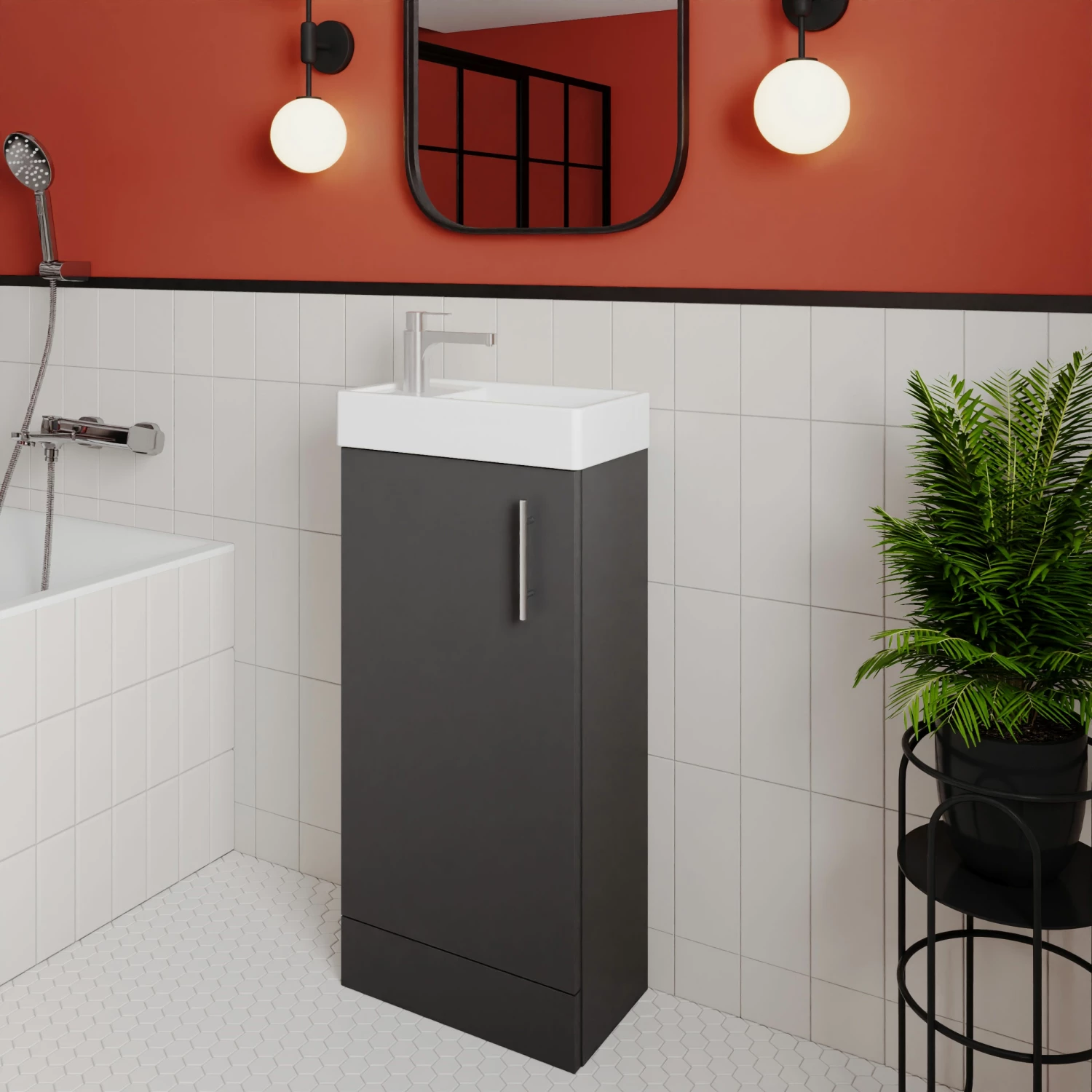 Nuie Vault Floor Standing 1-Door Vanity Unit With Basin 400mm Wide - Gloss Grey 5 Nuie Vault Floor Standing 1-Door Vanity Unit With Basin 400mm Wide - Gloss Grey - Image 3