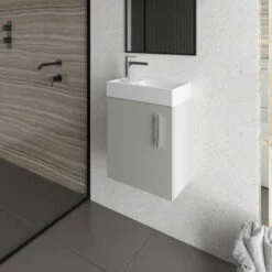 Nuie Vault Wall Hung 1-Door Vanity Unit With Basin 400mm Wide - Gloss Grey Mist 10 Nuie Vault Wall Hung 1-Door Vanity Unit With Basin 400mm Wide - Gloss Grey Mist -HEATANDPLUMB Sales nuie vault vanity unit min016 1