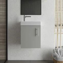 Nuie Vault Wall Hung 1-Door Vanity Unit With Basin 400mm Wide - Gloss Grey Mist
