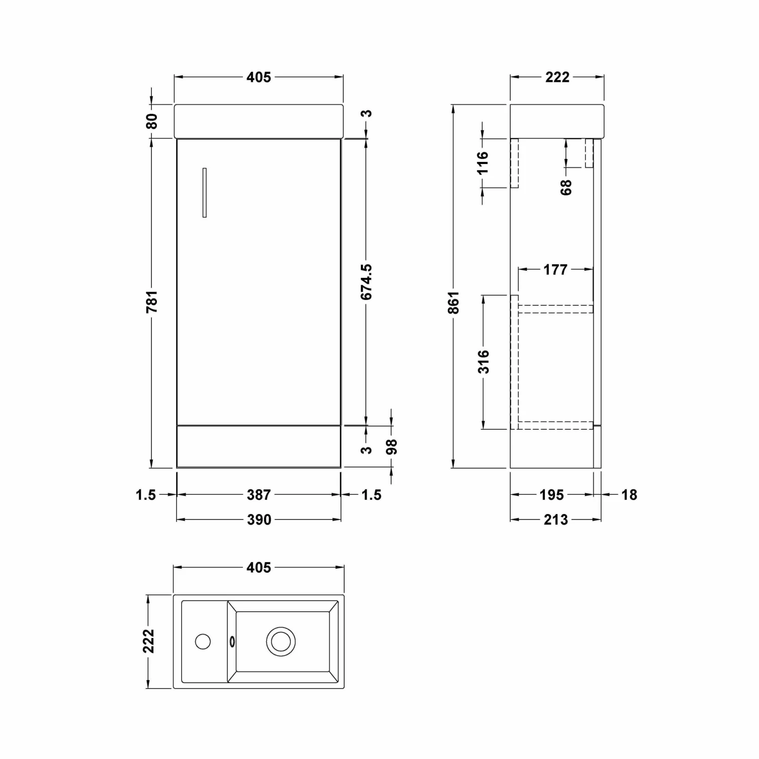 Nuie Vault Floor Standing 1-Door Vanity Unit With Basin 400mm Wide - Gloss Grey 7 Nuie Vault Floor Standing 1-Door Vanity Unit With Basin 400mm Wide - Gloss Grey - Image 5