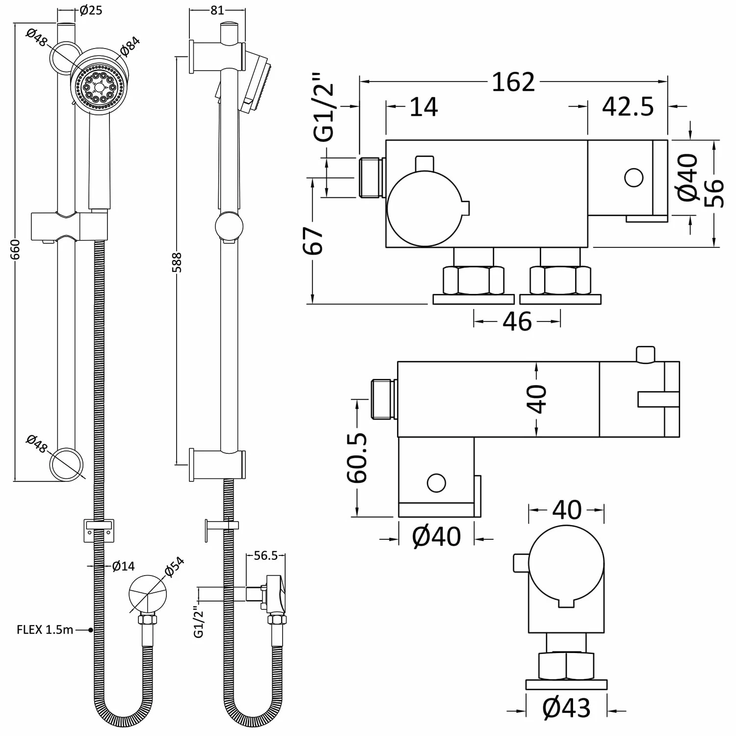 Nuie Vertical Thermostatic Bar Shower Valve With Multi Function Slider Rail Kit - Chrome 4 Nuie Vertical Thermostatic Bar Shower Valve With Multi Function Slider Rail Kit - Chrome - Image 2