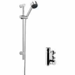 Nuie Vertical Thermostatic Bar Shower Valve With Multi Function Slider Rail Kit - Chrome