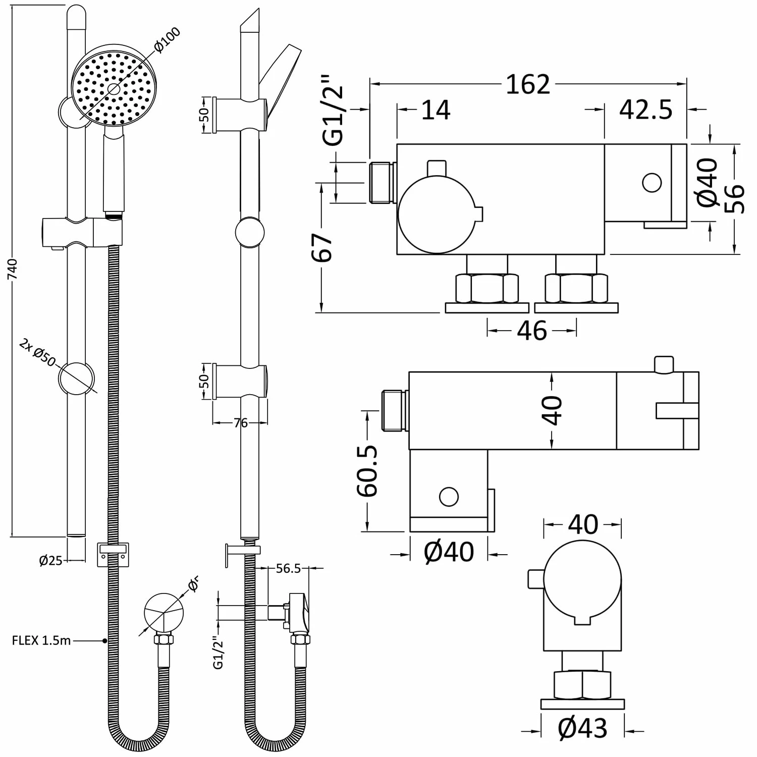 Nuie Vertical Thermostatic Bar Shower Valve With Water Saving Slider Rail Kit - Chrome 4 Nuie Vertical Thermostatic Bar Shower Valve With Water Saving Slider Rail Kit - Chrome - Image 2