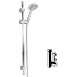 Nuie Vertical Thermostatic Bar Shower Valve With Water Saving Slider Rail Kit - Chrome