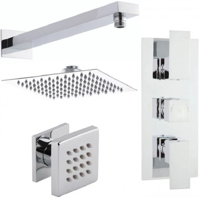 Nuie Vibe Concealed Thermostatic Triple Shower Valve With Fixed Shower Head And Body Jet - Chrome 5 Nuie Vibe Concealed Thermostatic Triple Shower Valve With Fixed Shower Head And Body Jet - Chrome - Image 3