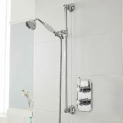 Nuie Victorian Twin Square Thermostatic Concealed Shower Valve With Slider Rail Kit - Chrome -HEATANDPLUMB Sales nuie victorian complete mixer shower sbt54tw1 1 1
