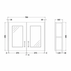 Nuie York 2 Door Mirror Cabinet 800mm Wide - Grey Woodgrain