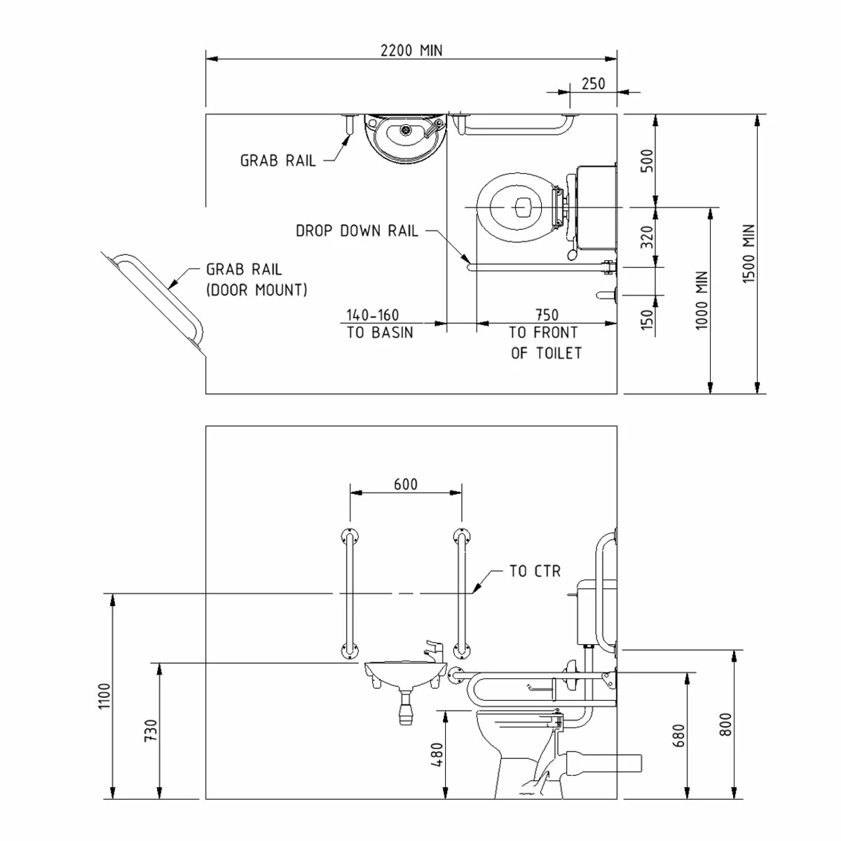 Nymas Low Level Disabled Toilet Doc M Pack White - Dark Blue Grab Rails 4 Nymas Low Level Disabled Toilet Doc M Pack White - Dark Blue Grab Rails - Image 2