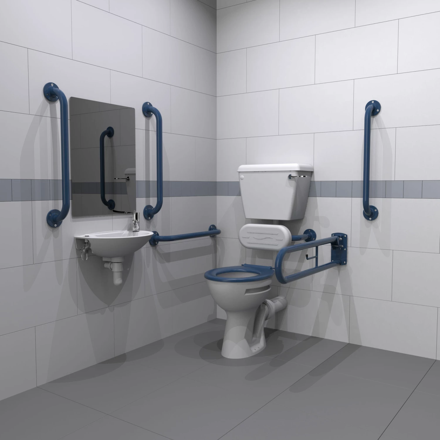 Nymas Low Level Disabled Toilet Doc M Pack White - Dark Blue Grab Rails 3 Nymas Low Level Disabled Toilet Doc M Pack White - Dark Blue Grab Rails