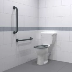Nymas Nyma PRO Close Coupled Toilet Doc M Pack White - 2 X Dark Grey Grab Rails