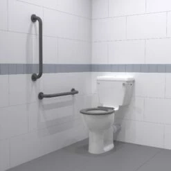 Nymas Nyma PRO Close Coupled Toilet Doc M Pack White - 2 X Grey Grab Rails