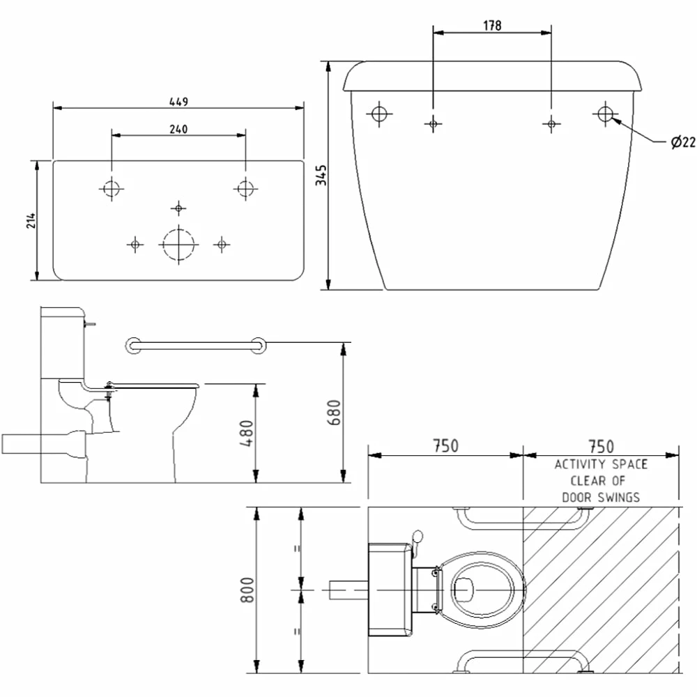 Nymas Nyma PRO Close Coupled Toilet Doc M Pack White - 2 X Satin Grab Rails 3 Nymas Nyma PRO Close Coupled Toilet Doc M Pack White - 2 X Satin Grab Rails