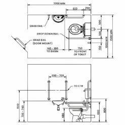 Nymas NymaPRO Low Level Doc M Toilet Pack With Stainless Steel Grab Rails And TMV3 Valve - Polished