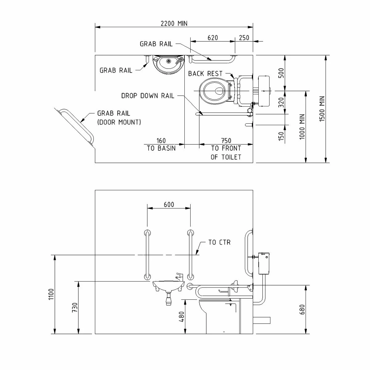 Nymas Nyma PRO Back To Wall Doc M Pack Exposed Fixings White - 5 X White Grab Rails 3 Nymas Nyma PRO Back To Wall Doc M Pack Exposed Fixings White - 5 X White Grab Rails