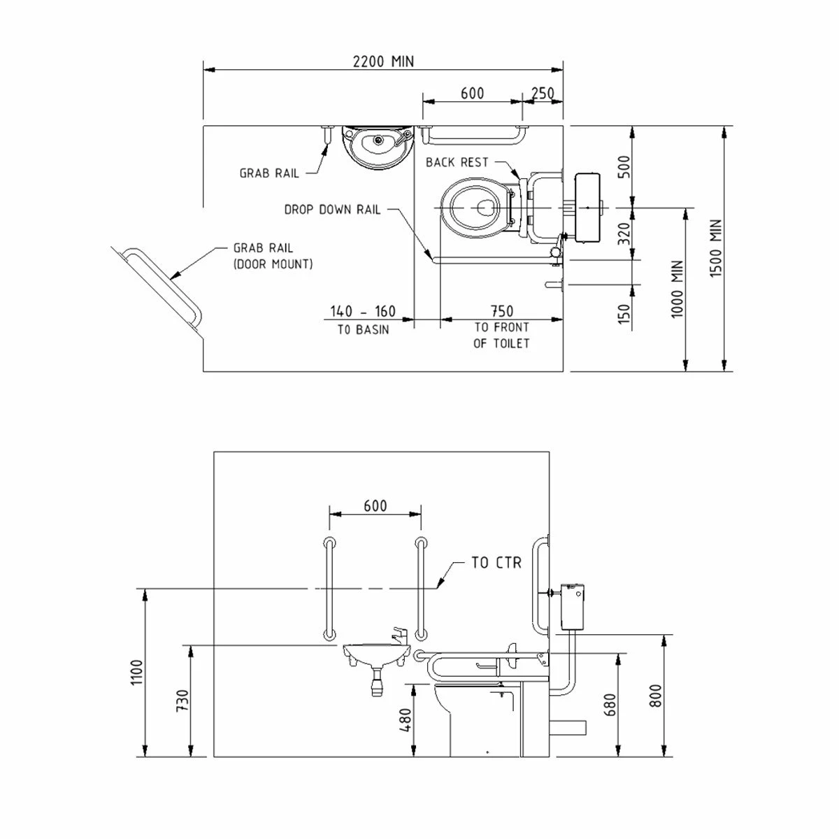 Nymas NymaPRO Back To Wall Doc M Toilet Pack With Steel Grab Rails And TMV3 Valve - Grey 4 Nymas NymaPRO Back To Wall Doc M Toilet Pack With Steel Grab Rails And TMV3 Valve - Grey - Image 2