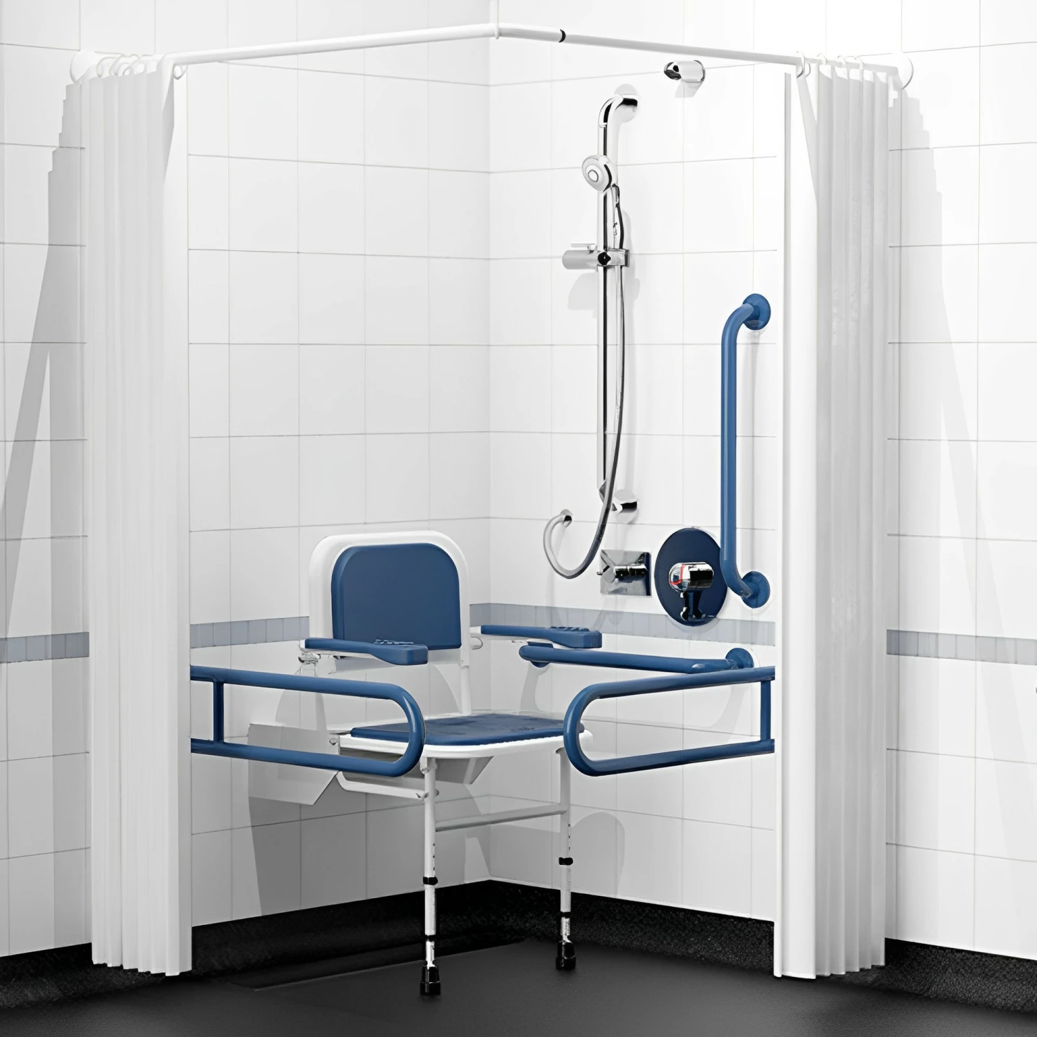 Nymas NymaPRO Doc M Shower Pack White With Concealed Valves And Dark Blue Rails 3 Nymas NymaPRO Doc M Shower Pack White With Concealed Valves And Dark Blue Rails