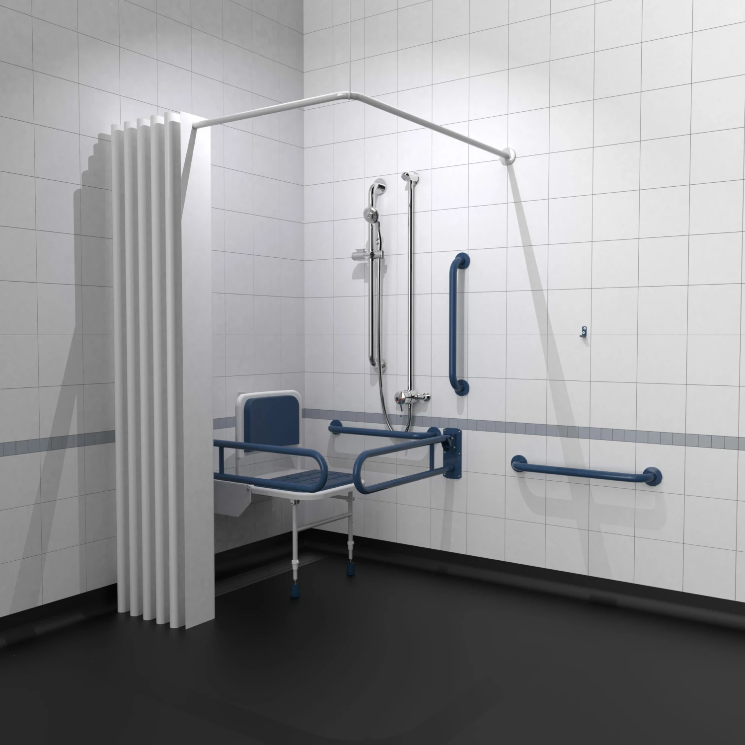 Nymas NymaPRO Doc M Shower Pack White With Exposed Valves And Dark Blue Rails 4 Nymas NymaPRO Doc M Shower Pack White With Exposed Valves And Dark Blue Rails - Image 2