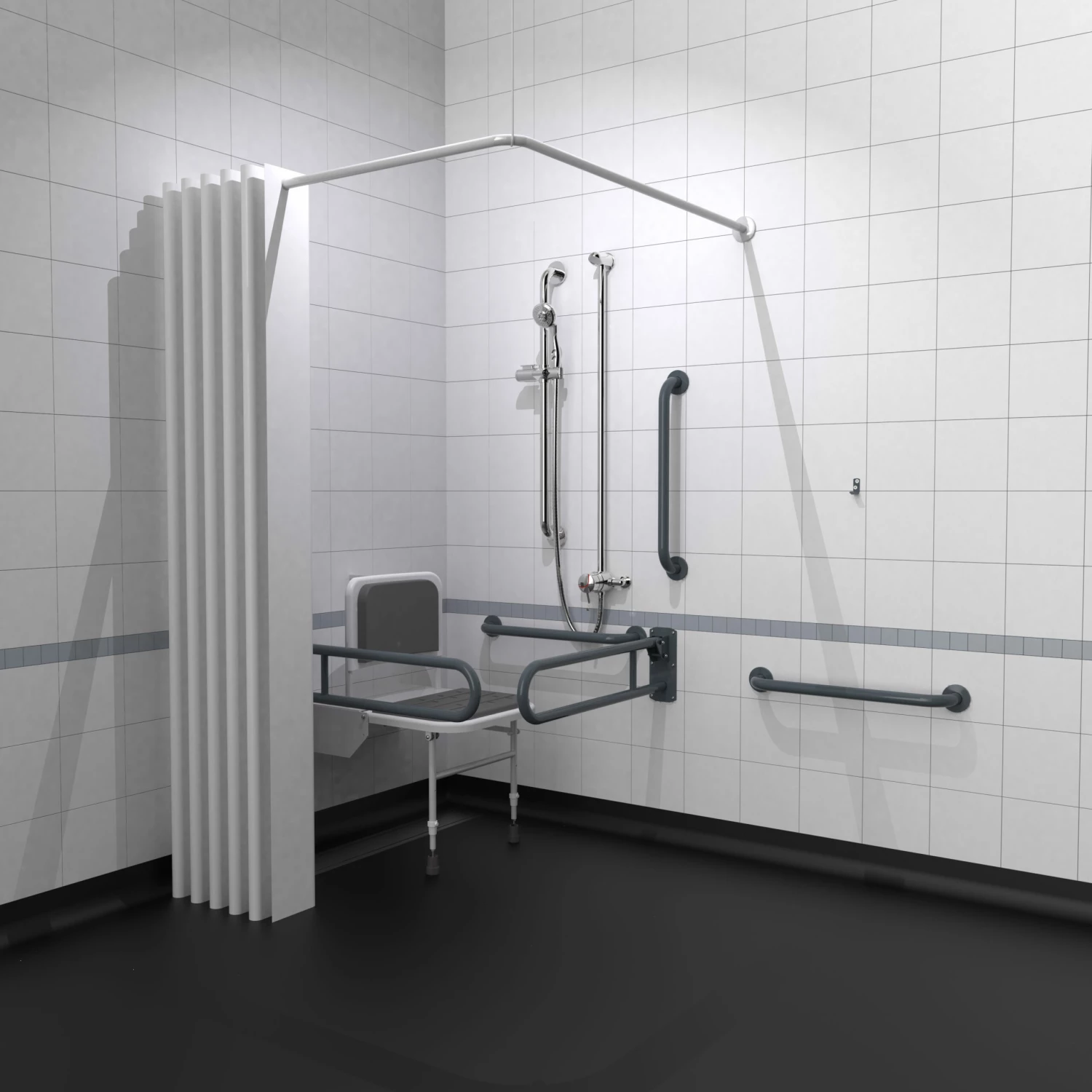 Nymas NymaPRO Doc M Shower Pack White With Exposed Valves And Dark Grey Rails 4 Nymas NymaPRO Doc M Shower Pack White With Exposed Valves And Dark Grey Rails - Image 2